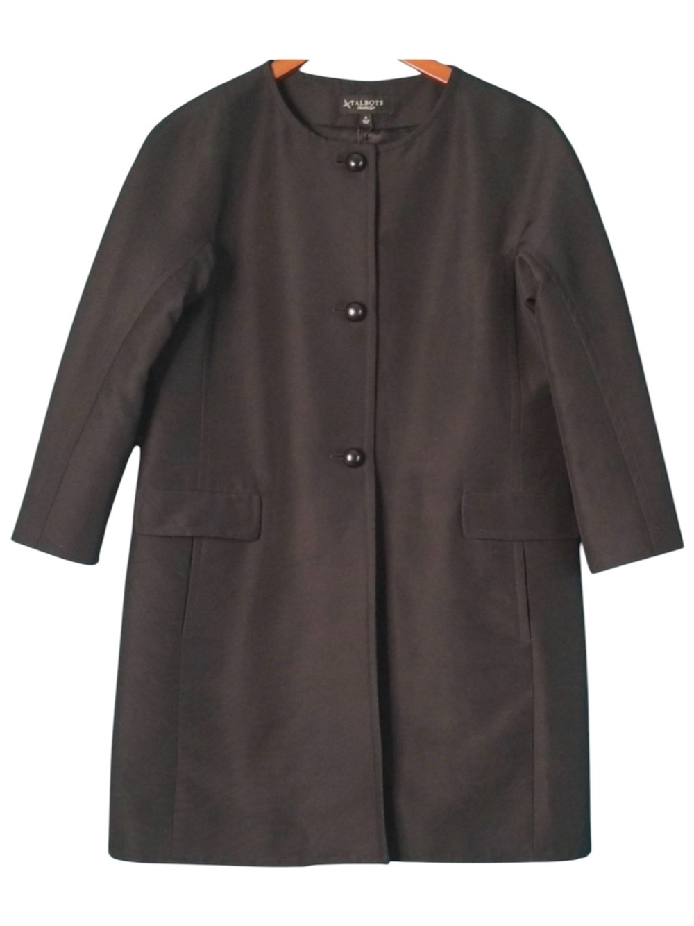 Talbots Black Textured Collarless 3/4 Sleeve Pea Coat Cotton Round Neck 20W NWT